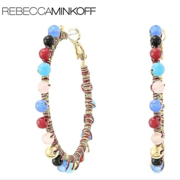Rebecca Minkoff Multicolor Sea Glass & Gold Tone Accent Beaded Hoop Earrings - Picture 1 of 4